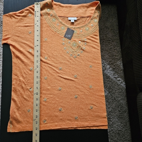 J Jill Love Linen Womens Size Small Orange Linen Sequin Short Sleeve Top - Picture 11 of 11